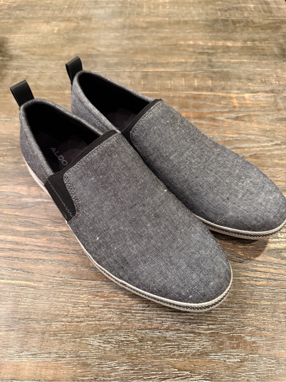 NEW IN BOX. Aldo Men’s Size 9.5 Hutch Black and Gray Slip-On Canvas Loafers